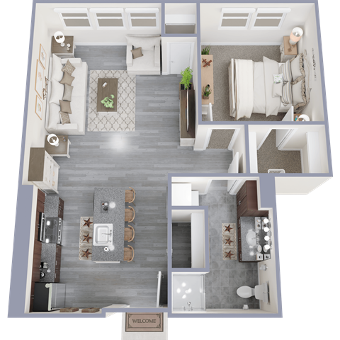 Floor plan for 1 bed, 1 bath, 710 sqft
